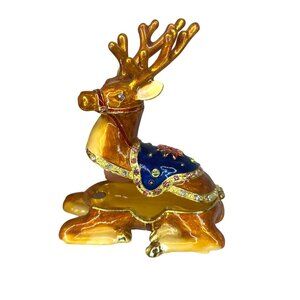 Reindeer Jeweled Trinket Box with Austrian Crystals  Christmas collectable